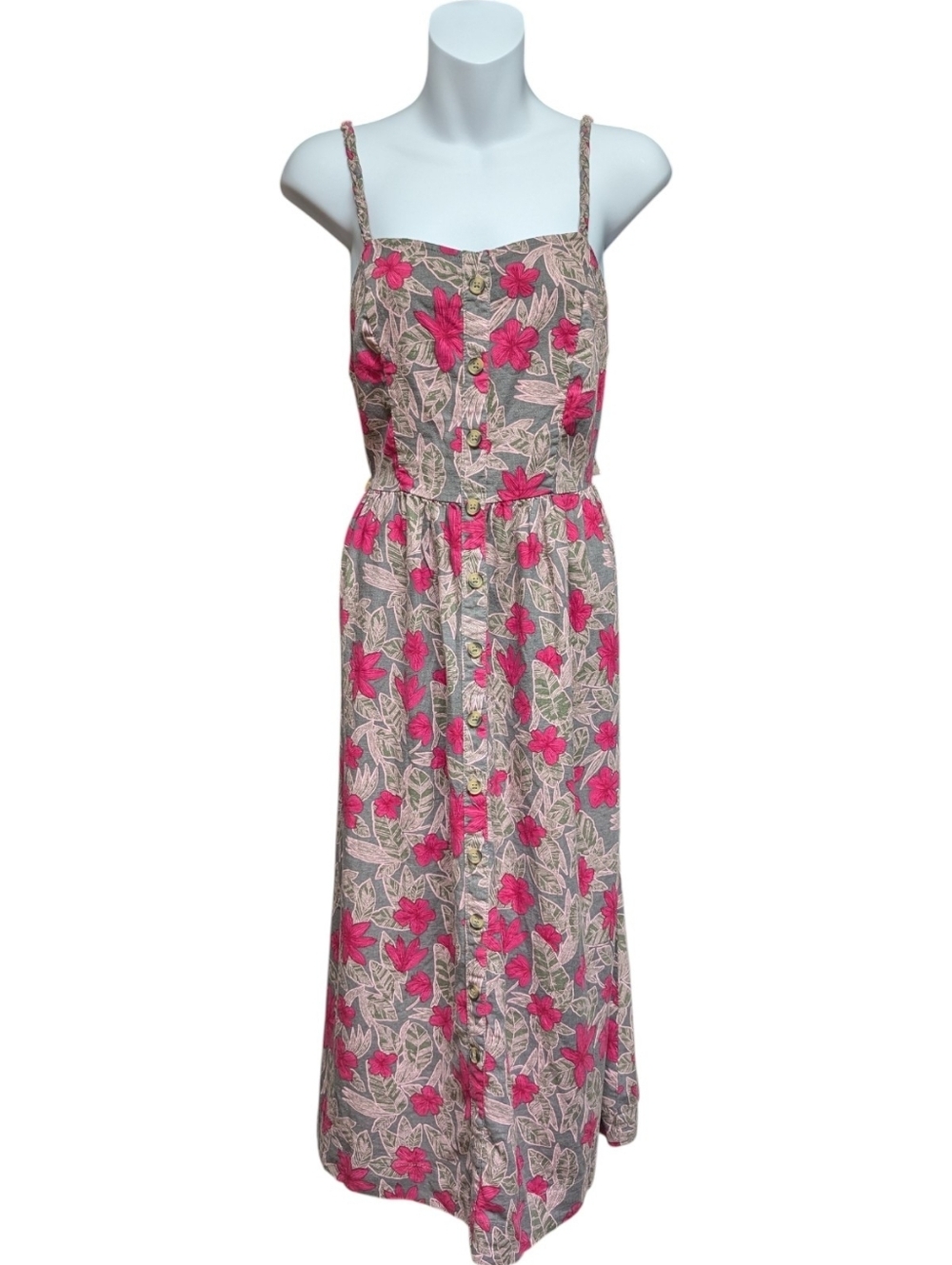 Floral Pink Tropical Dress with Braided Spaghetti Straps by Dip NWT
